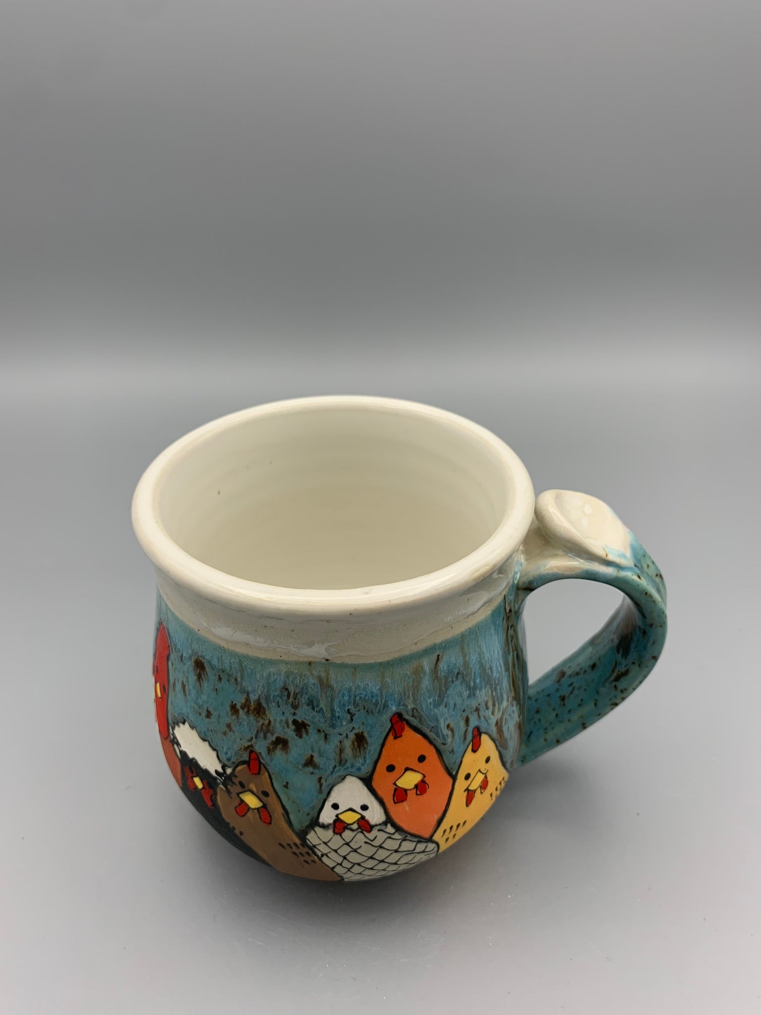 Chicken Family Mug - White Turquoise