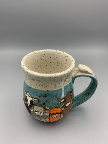 Cows all Around Mug - White Turquoise