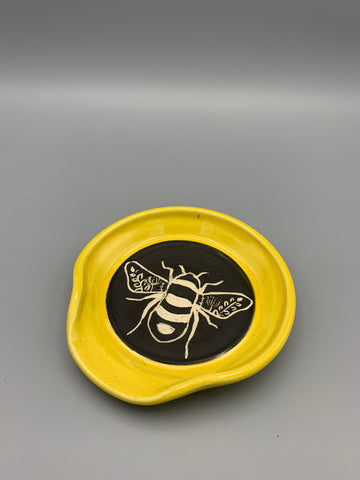 Sgraffito Bee Spoon Rest - Yellow