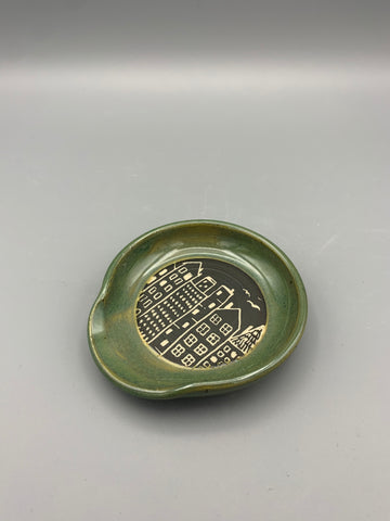 Sgraffito Houses Spoon Rest - Green