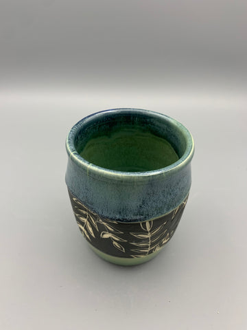 Sgraffito Tumbler - Leaves & Blues