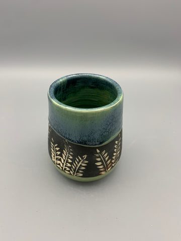 Sgraffito Tumbler - Leaves & Blues 2