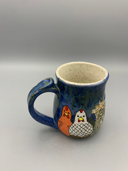 Chicken Family Mug - Mottled Blue