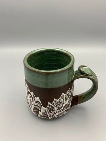 Doodle Mug - Warm Green Leaves