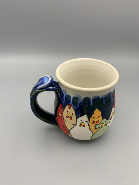 Chicken Family Mug - Drippy Blue & White