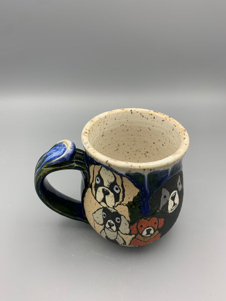 Dogs All Around Mug - Drippy Blue & White