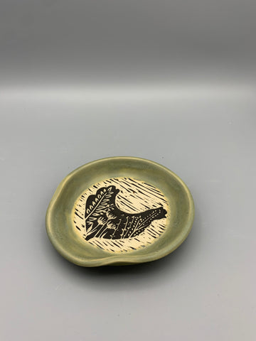 Sgraffito Chicken Spoon Rest - Satin Green