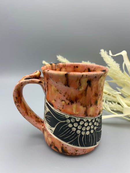 Sgraffito Sunflower Mug - Speckled Peach