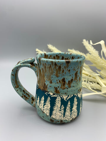 Sgraffito Forest Mug - Speckled Turquoise