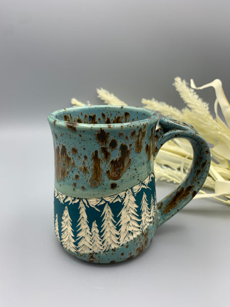 Sgraffito Forest Mug - Speckled Turquoise
