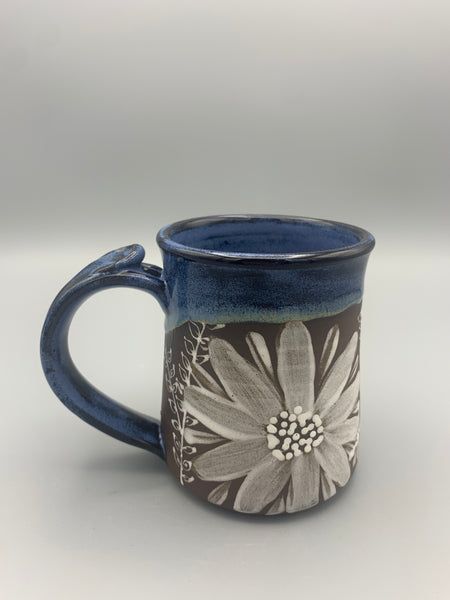 White Flowers Mug - Deep Blue